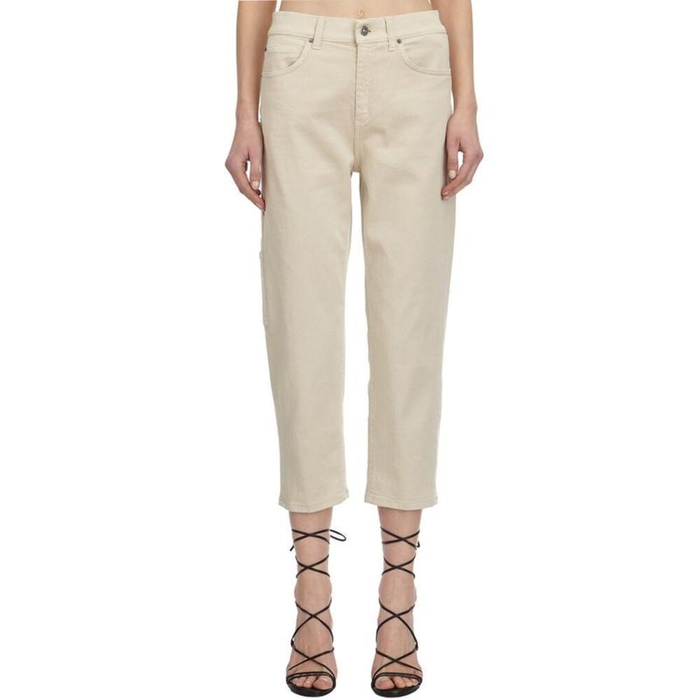 DONDUP Women's Straight Leg Cotton Twill Pants Women Beige